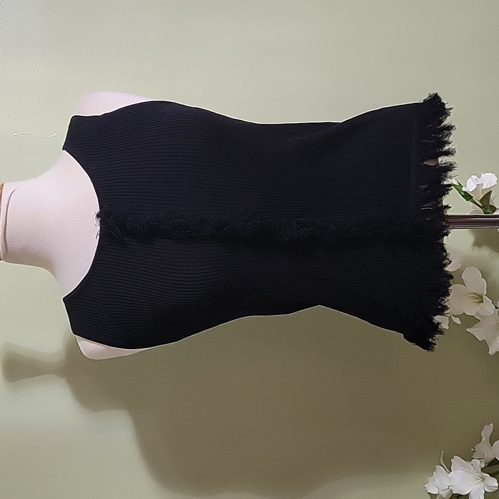 NWOT Derek Lam Black Fringe Knit Tank Size Medium